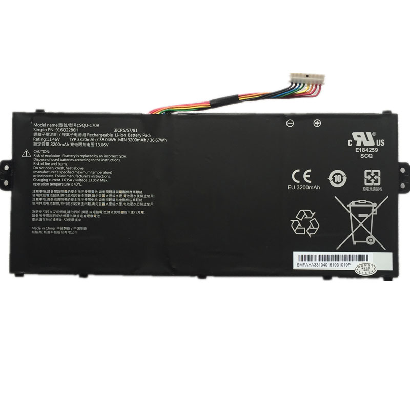 SQU-1709 Battery 916Q2286H 3ICP5/57/81 11.46V 38.04Wh 3320mAh (image for) SQU-1709 Battery 916Q2286H 3ICP5/57/81 11.46V 38.04Wh 3320mAh